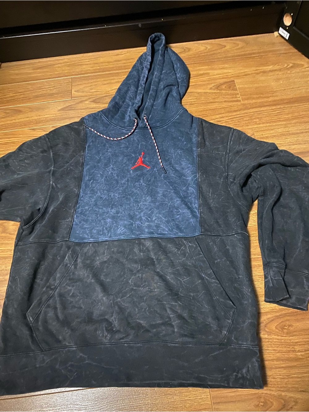 Jordan Men’s Navy and Black Hoodie with Red Jumpman standard fit size Large